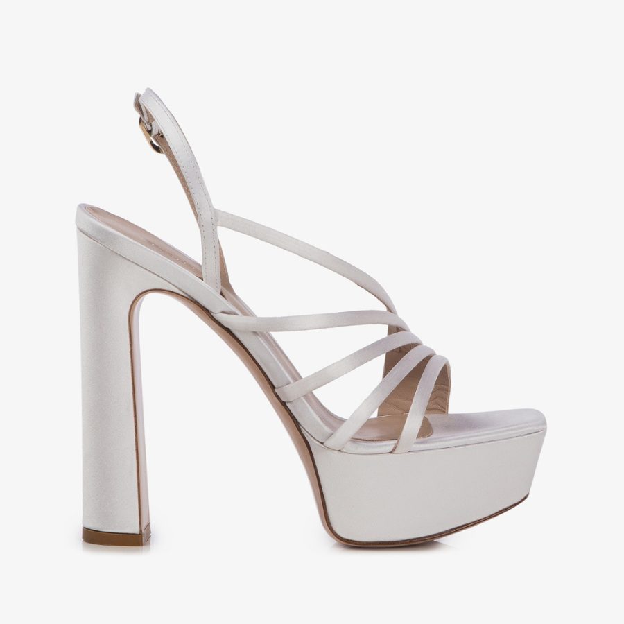 SCARLET SANDAL 140 mm-Paper white satin platform sandal