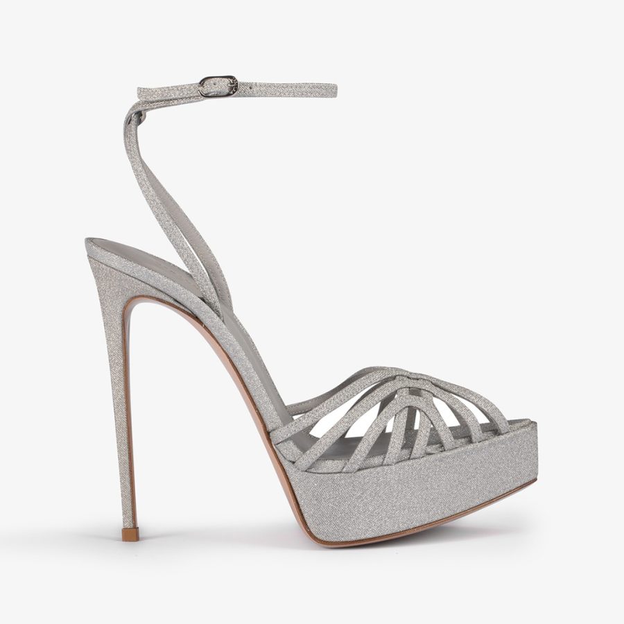 EMBRACE SANDAL 140 mm-Silver glitter platform sandal