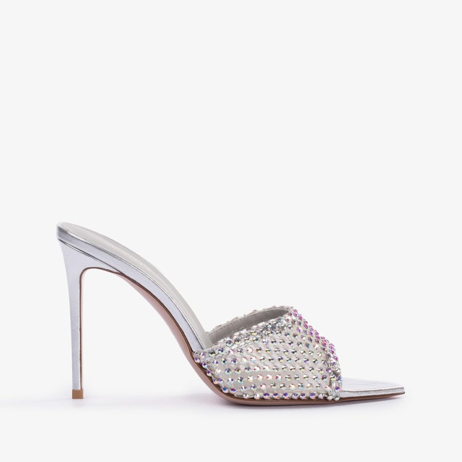 GILDA SANDAL 110 mm-Eclipse silver fishnet sandal with Crystals