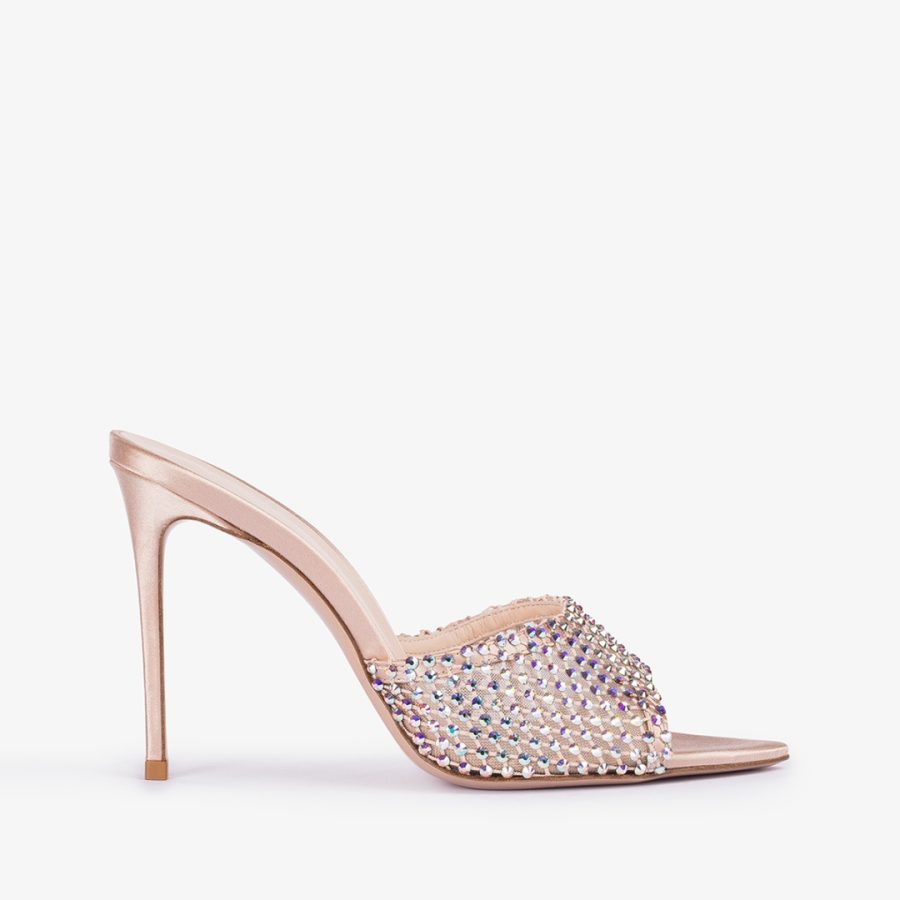 GILDA SANDAL 110 mm-Skin nude fishnet sandal with Crystals