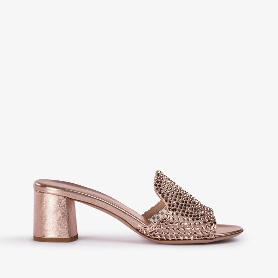 GILDA SANDAL 60 mm-Gold pink fishnet sandal with Crystals