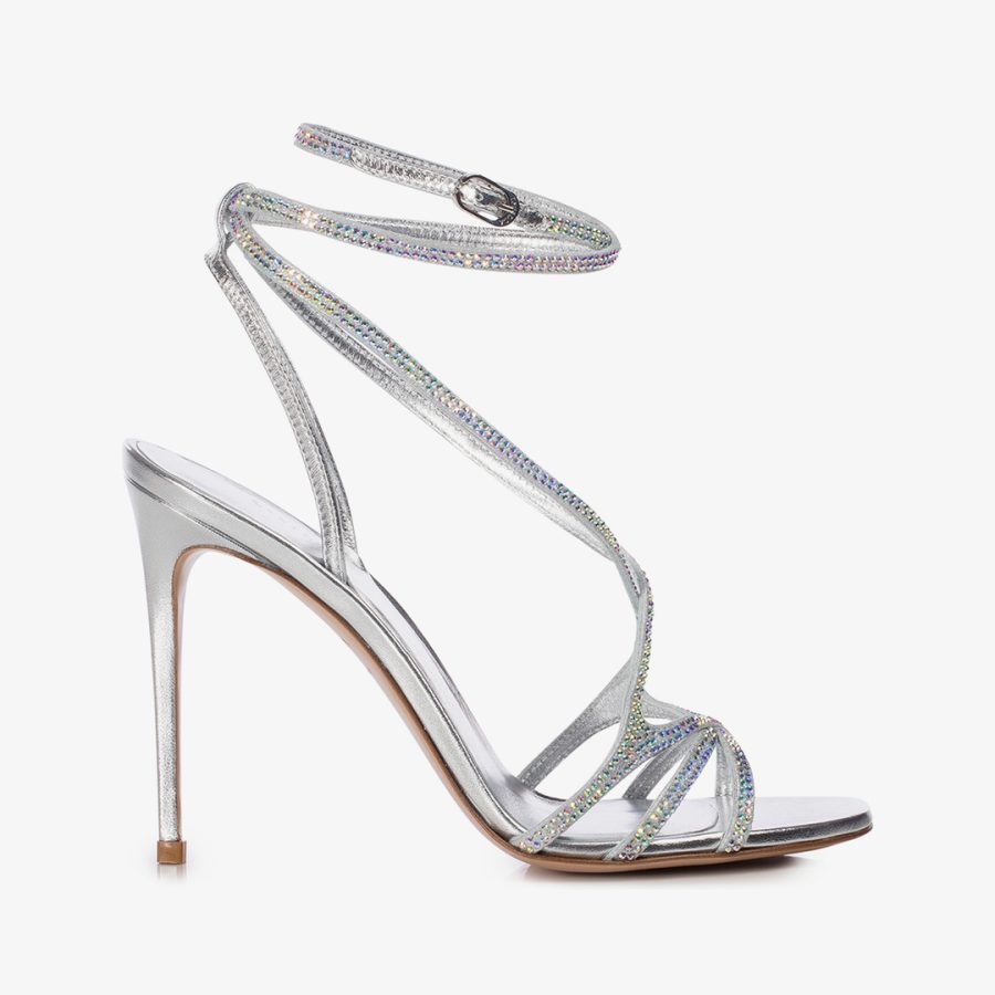 BELEN SANDAL 105 mm-Silver crystal sandal