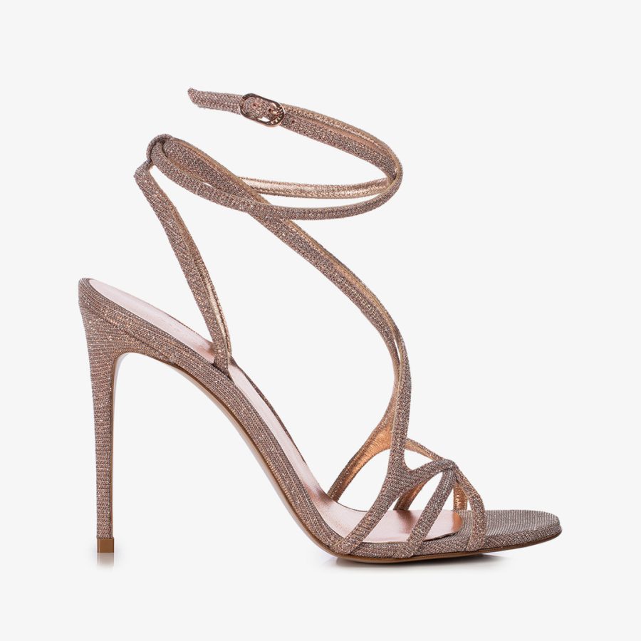 BELEN SANDAL 105 mm-Nude skin glitter fabric sandal