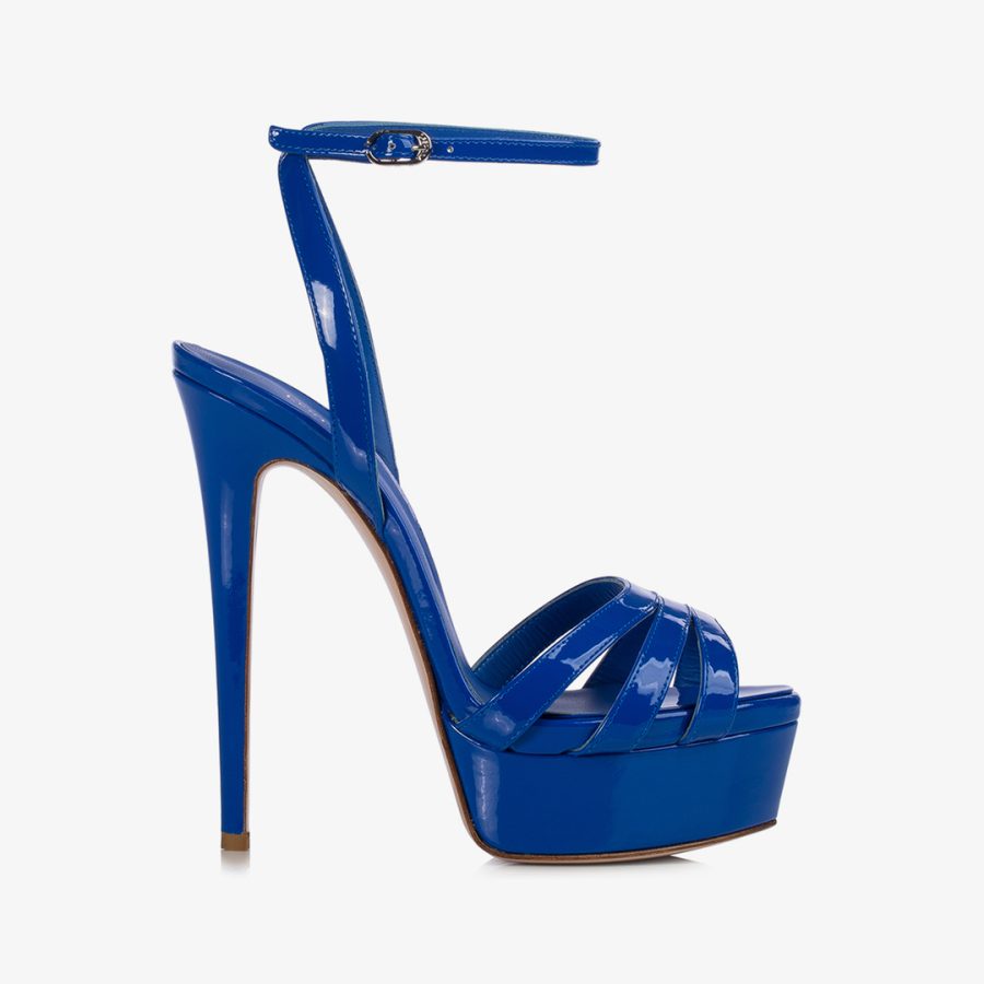 LOLA SANDAL 140 mm-Persia blue patent leather platform sandal