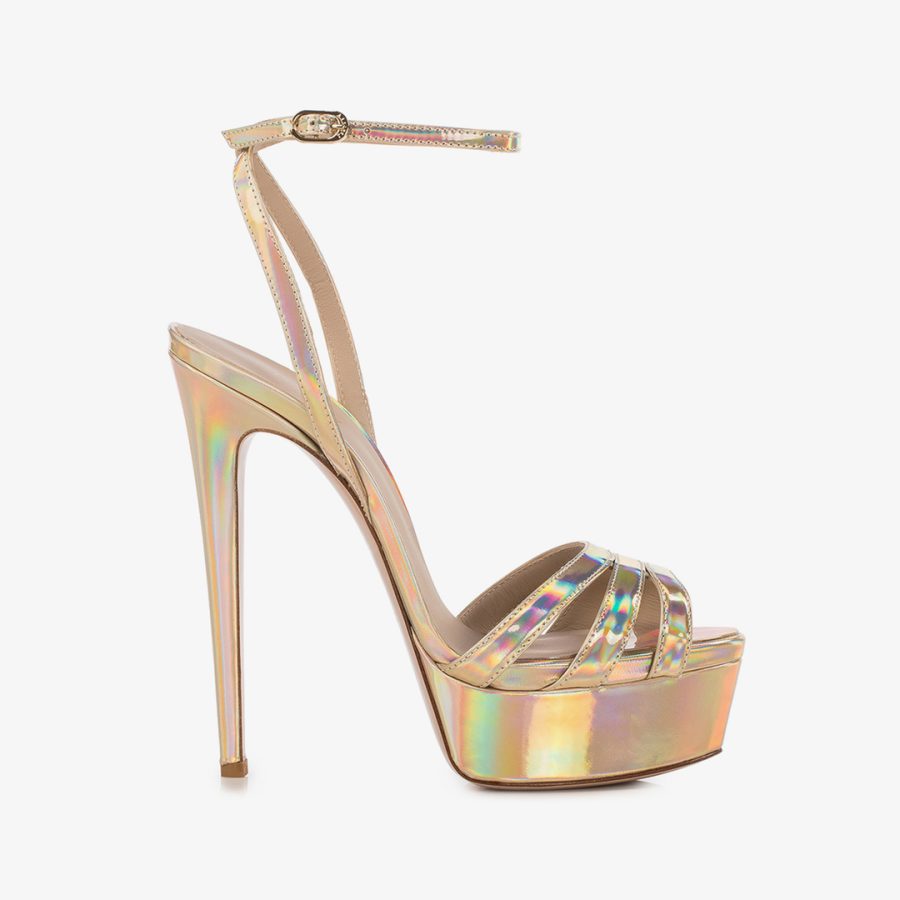 LOLA SANDAL 140 mm-Nude iridescent platform sandal