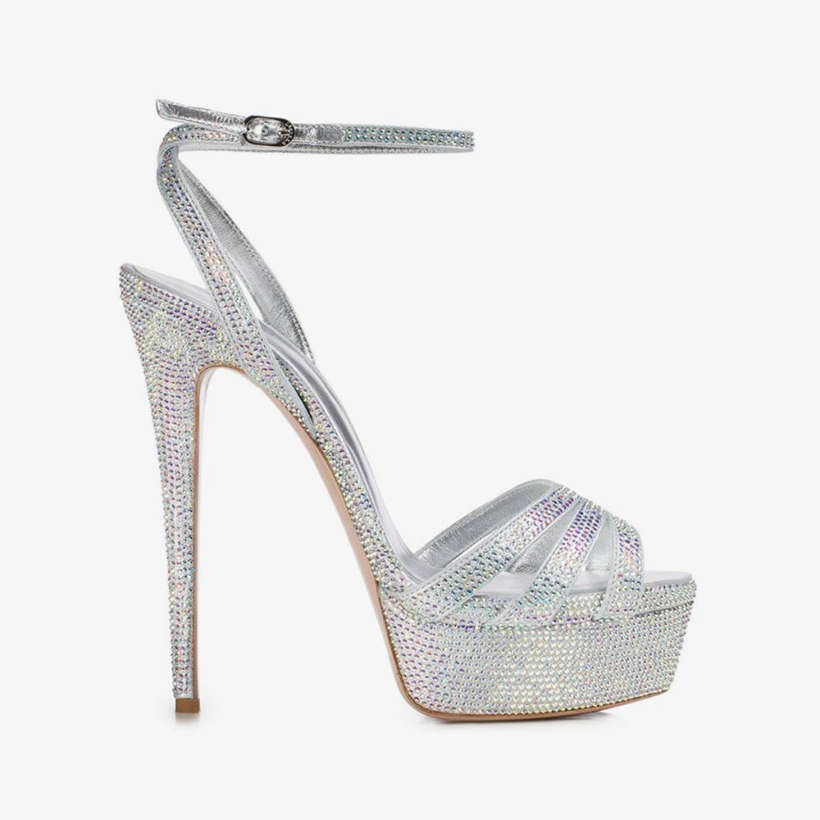 LOLA SANDAL 140 mm-Silver jewel sandal with Crystals