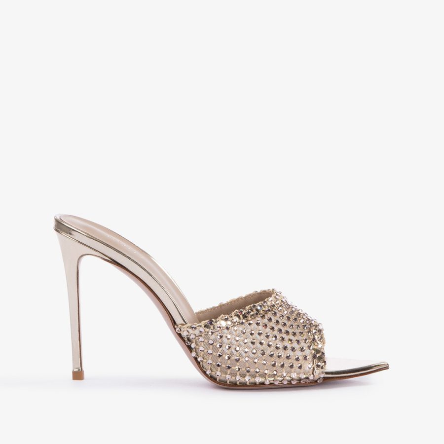 GILDA SANDAL 110 mm-Platinum fishnet sandal with Crystals