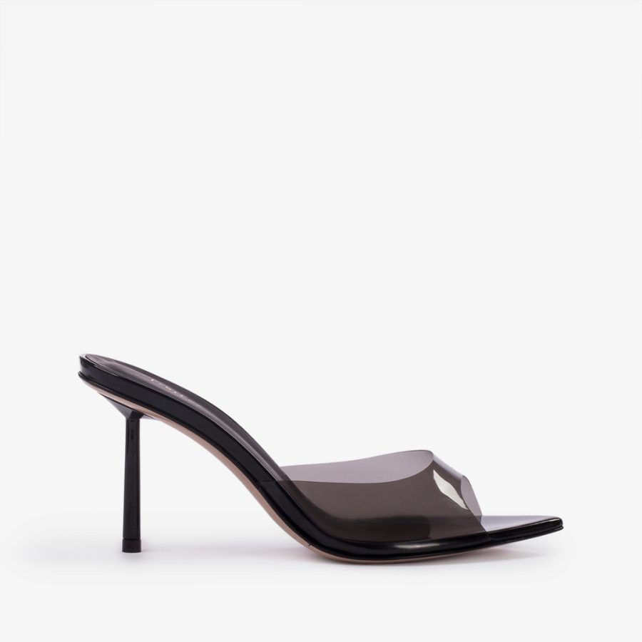 BELLA SANDAL 80 mm-Black plexy mule sandal