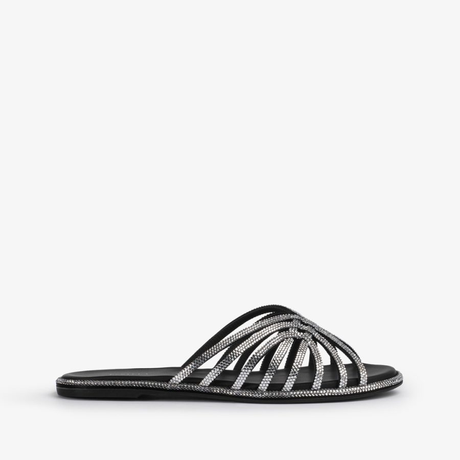 EMBRACE SANDAL-Black satin sandal with silver Crystals