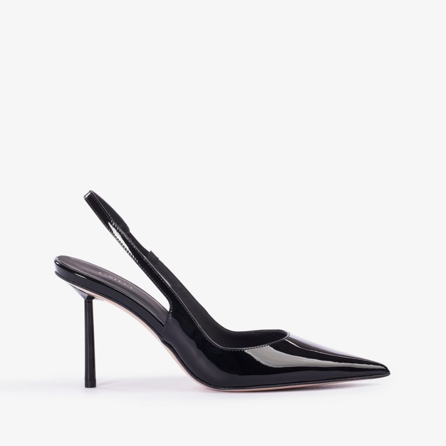 BELLA SLINGBACK 80 mm-Black patent leather slingback