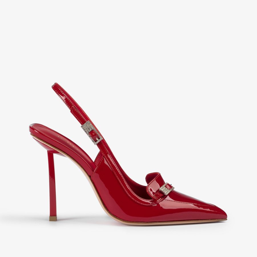 MORGANA SLINGBACK 100 mm-Red patent leather loafer slingback