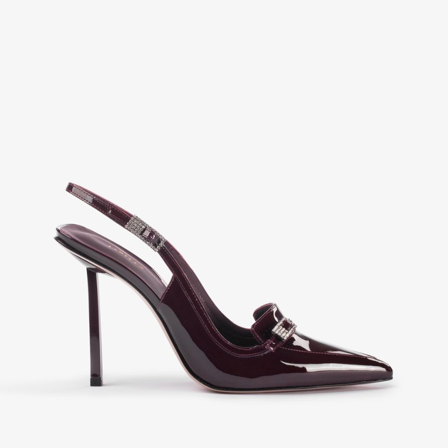 MORGANA SLINGBACK 100 mm-Cherry red patent leather loafer slingback