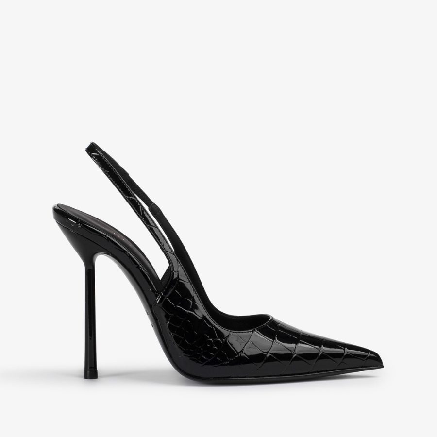 BELLA SLINGBACK 120 mm-Black crocodile print slingback