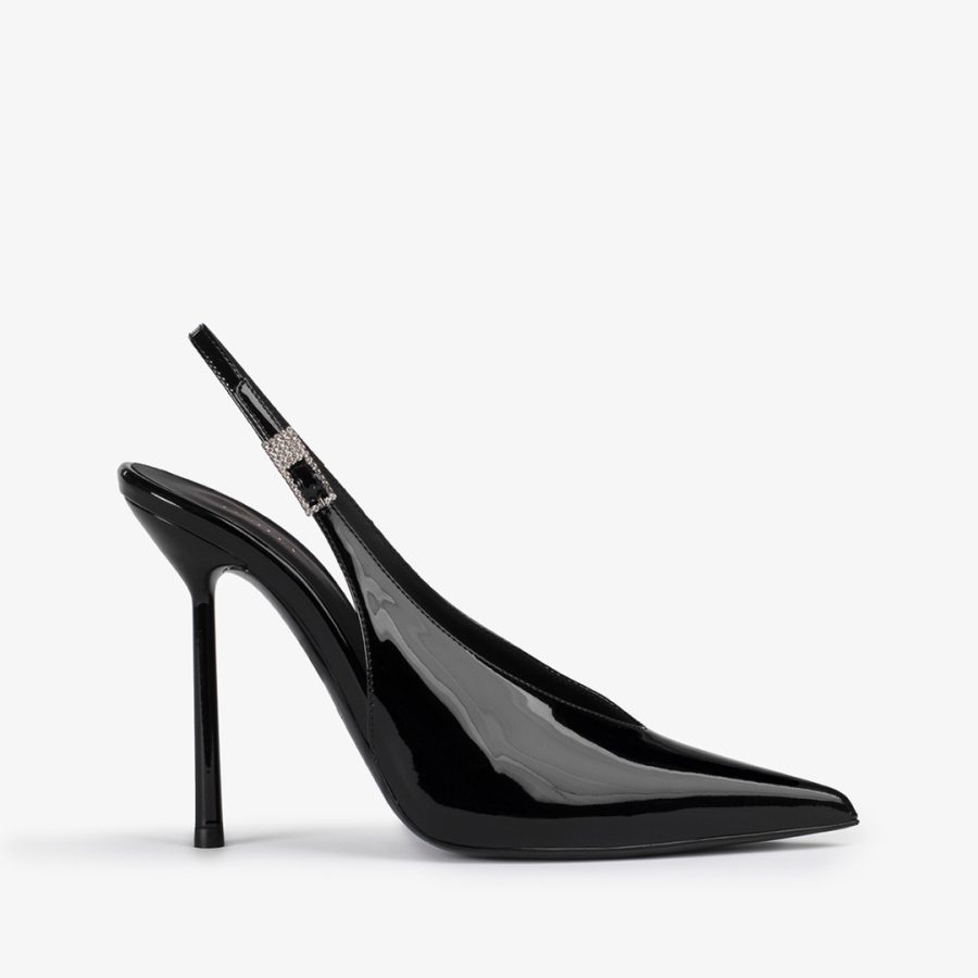 CLIVAGE SLINGBACK 120 mm-Black patent leather slingback