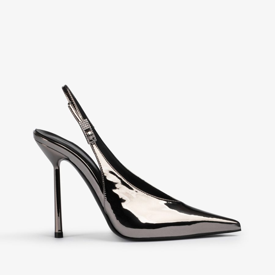 CLIVAGE SLINGBACK 120 mm-Pewter metallic slingback