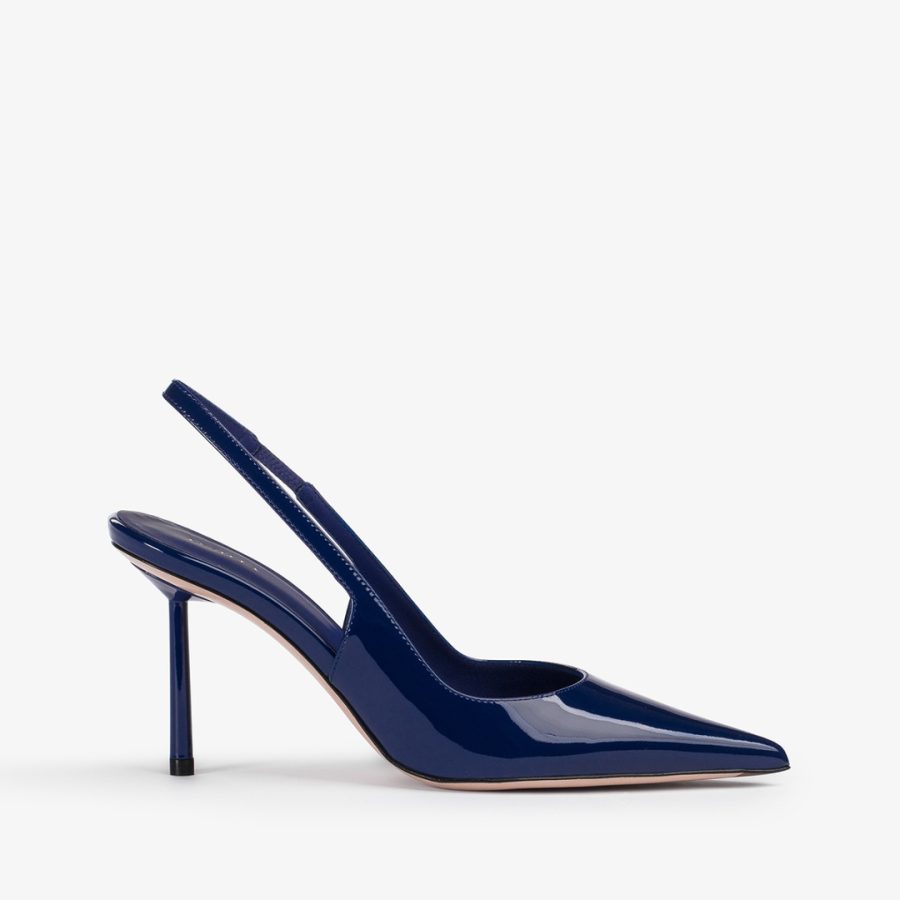 BELLA SLINGBACK 80 mm-Blue patent leather slingback