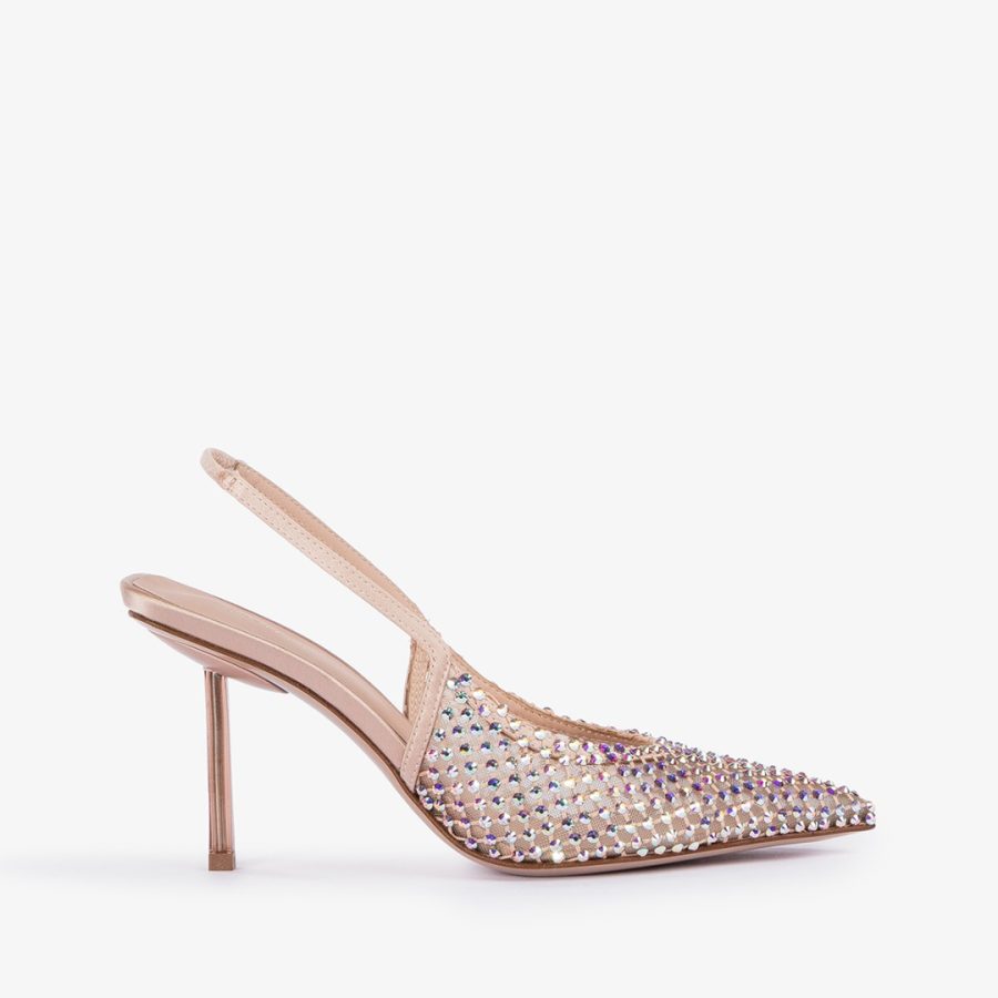 GILDA SLINGBACK 80 mm-Skin nude fishnet slingback with Crystals