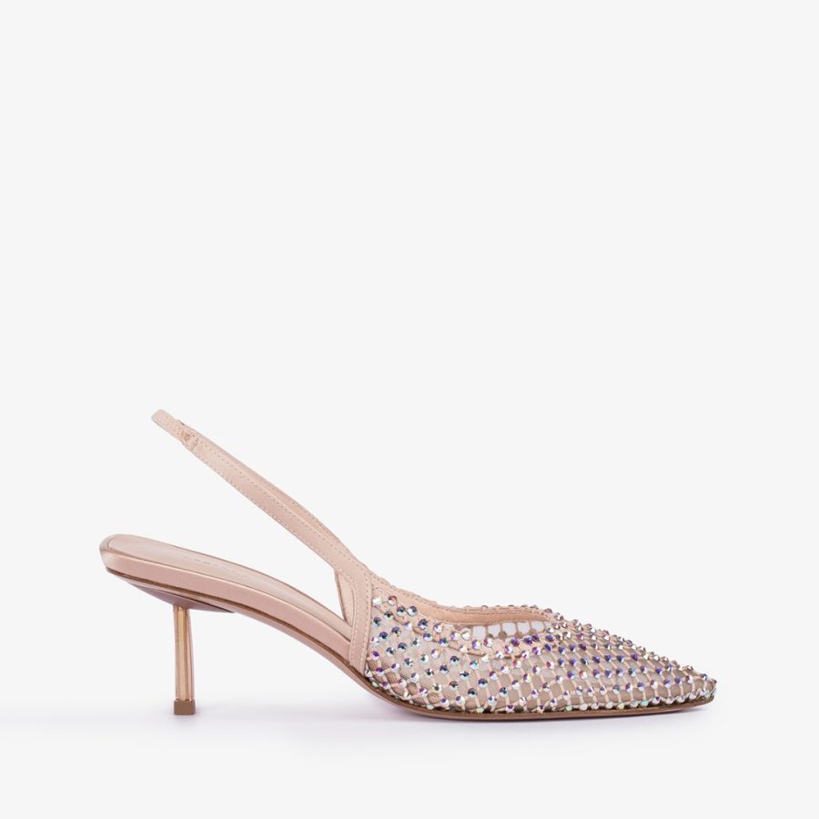 GILDA SLINGBACK 60 mm-Skin nude fishnet slingback with Crystals