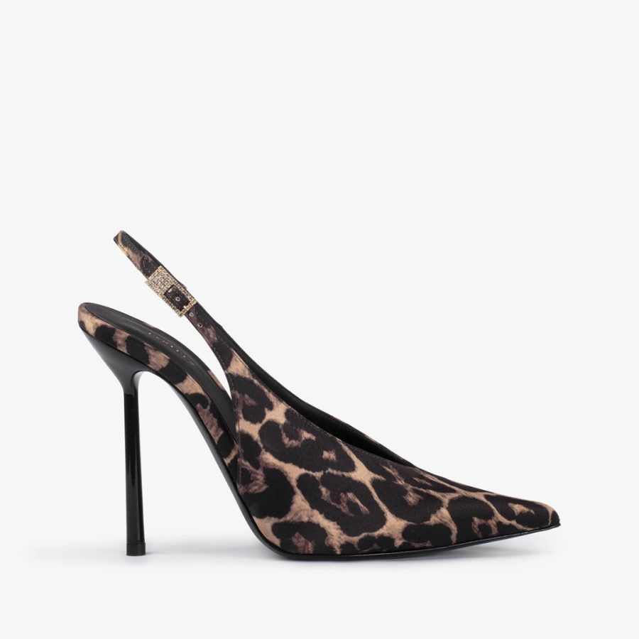 CLIVAGE SLINGBACK 120 mm-Leopard print satin slingback