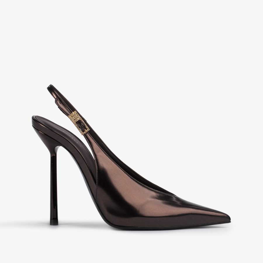 CLIVAGE SLINGBACK 120 mm-Dark chocolate brown metallic slingback