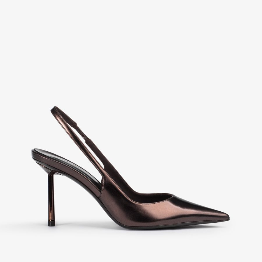 BELLA SLINGBACK 80 mm-Dark chocolate brown metallic slingback