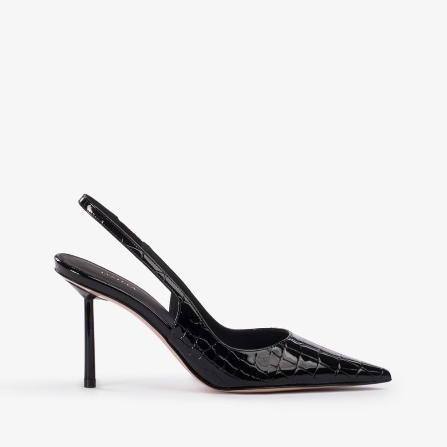 BELLA SLINGBACK 80 mm-Black croc-print slingback