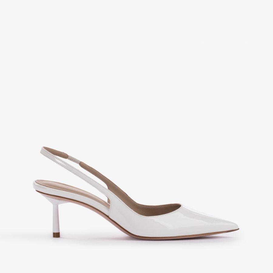 BELLA SLINGBACK 60 mm-Paper white patent leather slingback