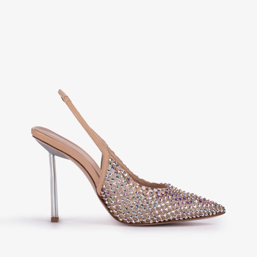 GILDA SLINGBACK 100 mm-Skin nude fishnet slingback with Crystals