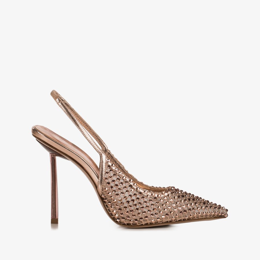 GILDA SLINGBACK 100 mm-Gold pink fishnet slingback with Crystals