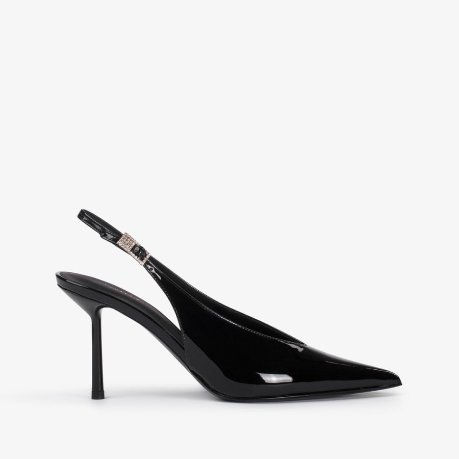 CLIVAGE SLINGBACK 80 mm-Black patent leather slingback