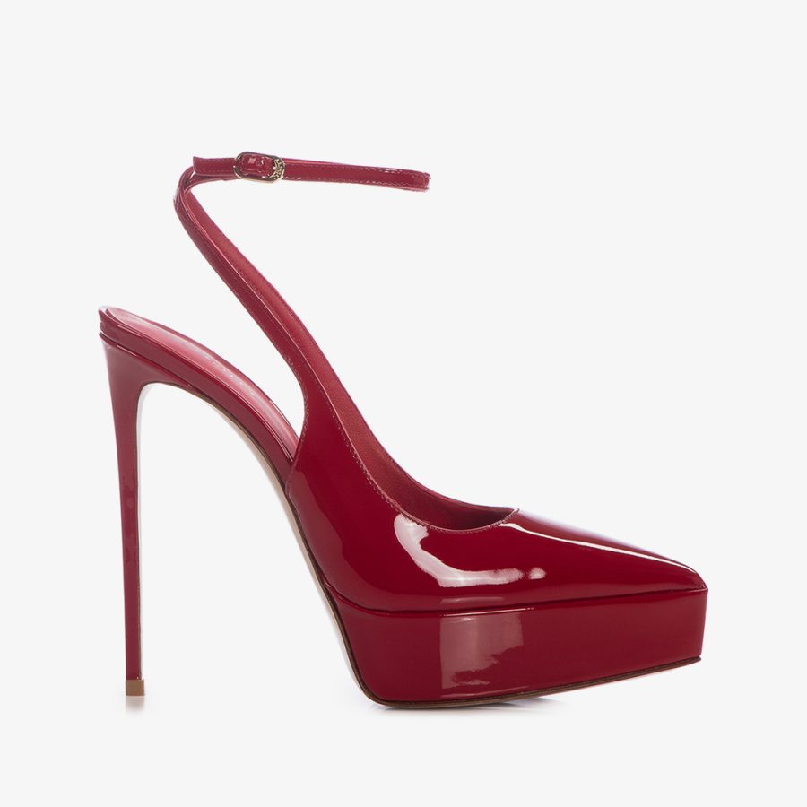 UMA SLINGBACK 140 mm-Red patent leather platform slingback