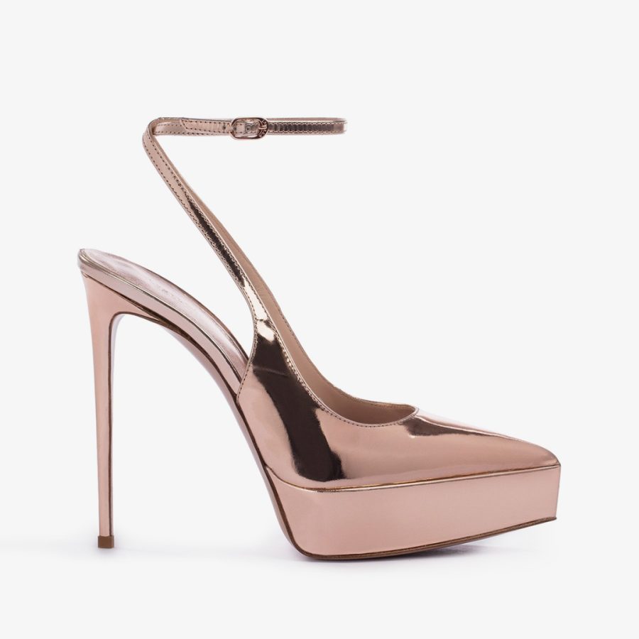 UMA SLINGBACK 140 mm-Gold pink metallic platform slingback