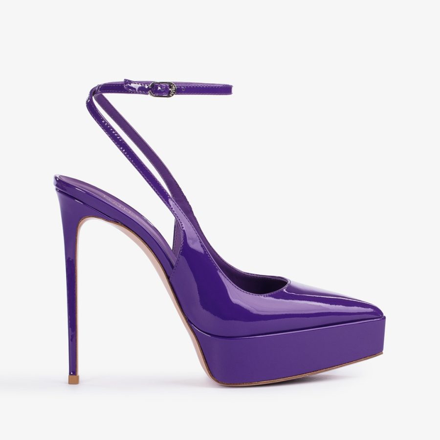 UMA SLINGBACK 140 mm-Queen purple patent leather platform slingback