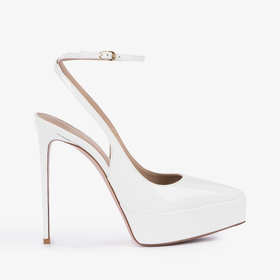 UMA SLINGBACK 140 mm-White patent leather platform slingback