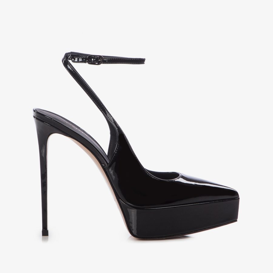 UMA SLINGBACK 140 mm-Black patent leather platform slingback