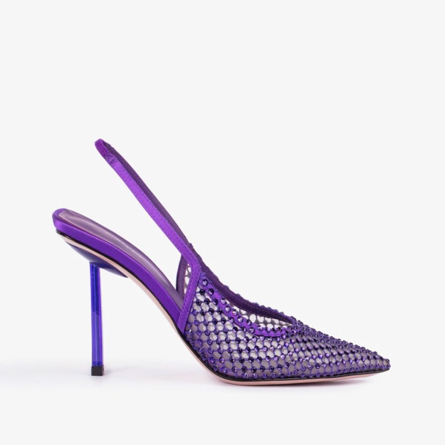 GILDA SLINGBACK 100 mm-Kamala purple fishnet slingback with Crystals