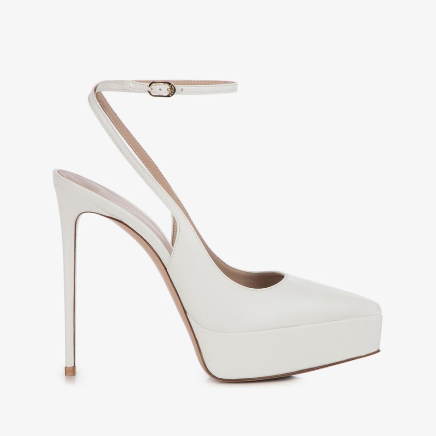 UMA SLINGBACK 140 mm-Paper white leather platform slingback