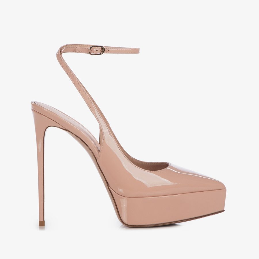 UMA SLINGBACK 140 mm-Skin nude patent leather platform slingback