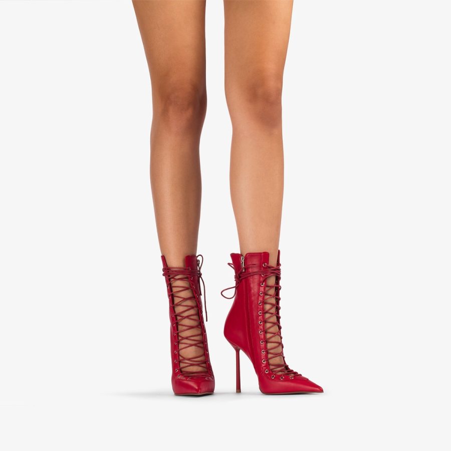 COLETTE ANKLE BOOT 120 mm-Red leather lace-up ankle boot - Image 10