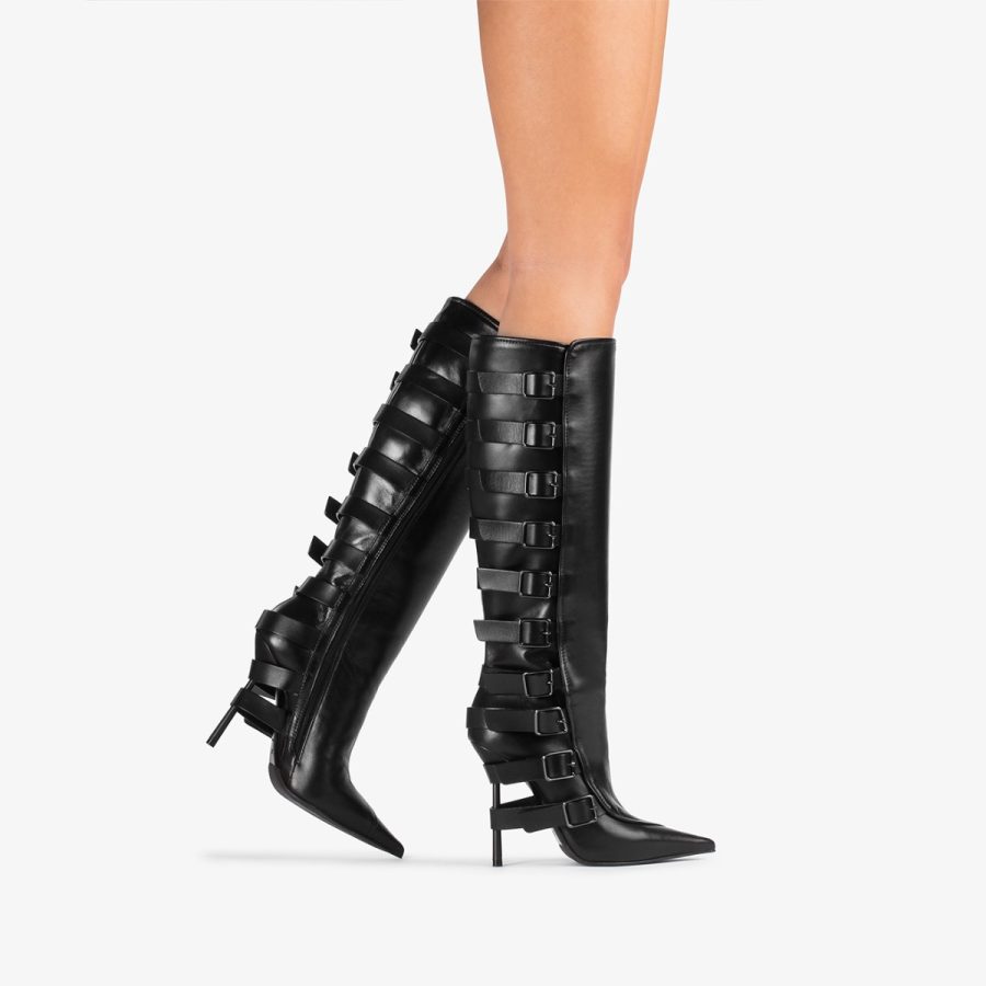 COURTNEY BOOT 120 mm-Black nappa knee boot with buckles - Image 10