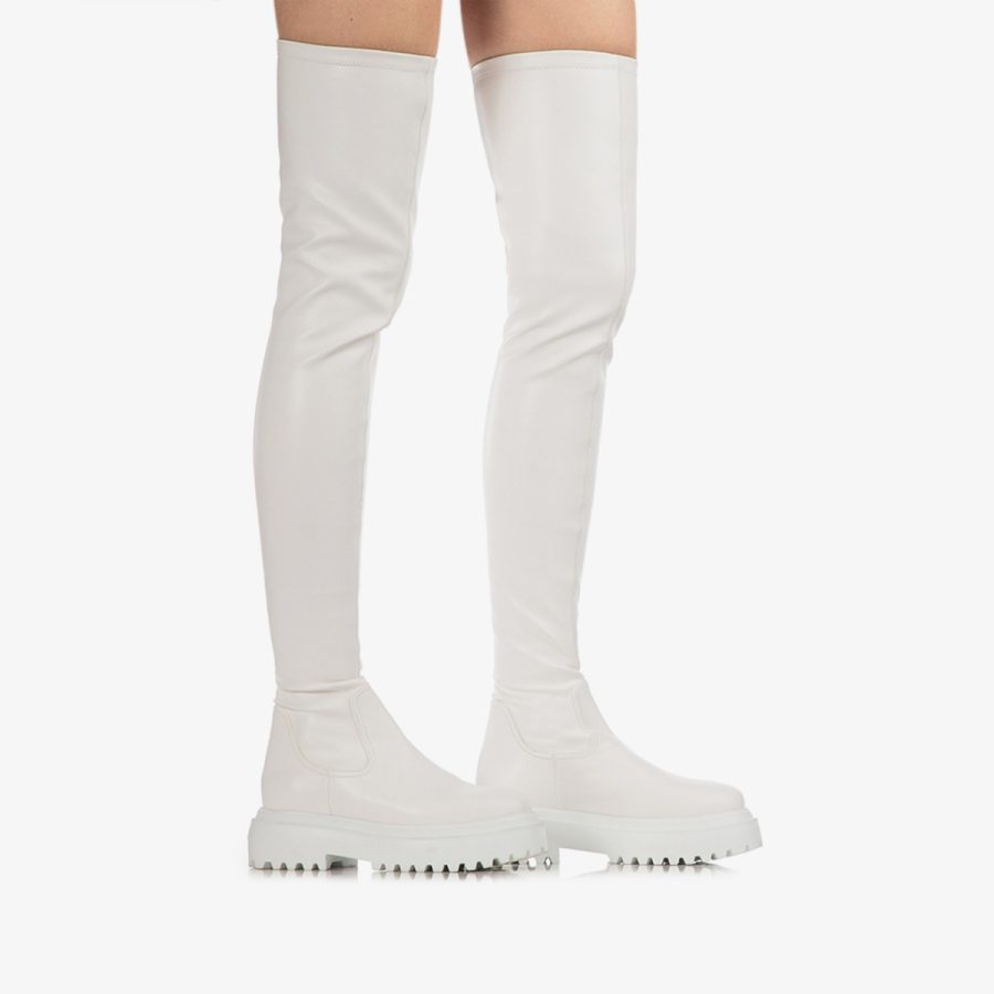 RANGER THIGH-HIGH BOOT 50 mm-White stretch vegan leather over-the-knee boot - Image 10