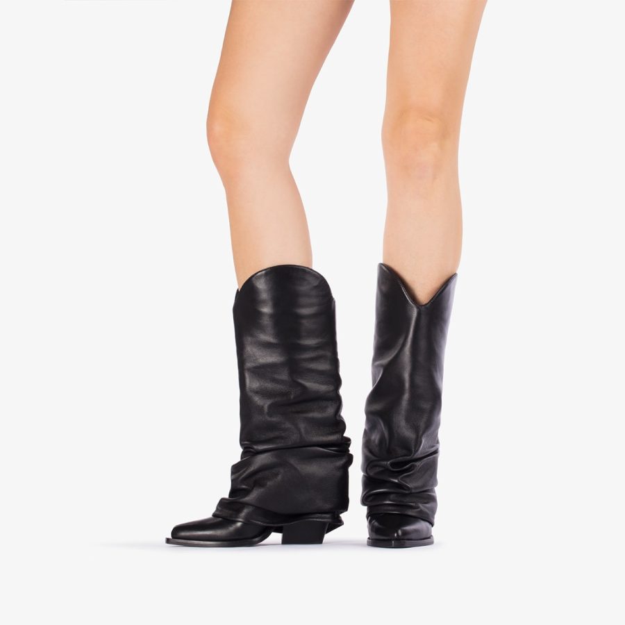 ANDY COWBOY BOOT 100 mm-Black nappa leather Western-inspired cuffed knee boot - Image 10