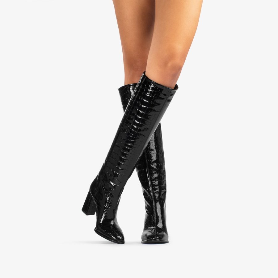 ELSA BOOT 80 mm-Black crocodile print knee boot - Image 10