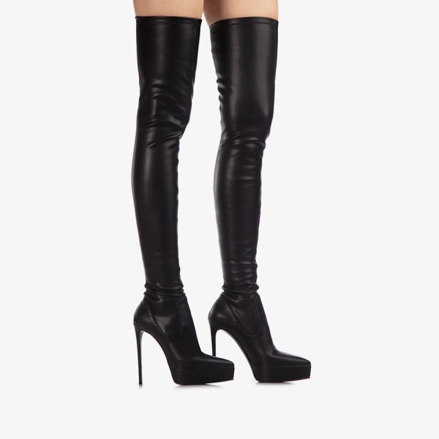 UMA THIGH-HIGH BOOT 140 mm-Black stretch vegan leather platform over-the-knee boot - Image 10