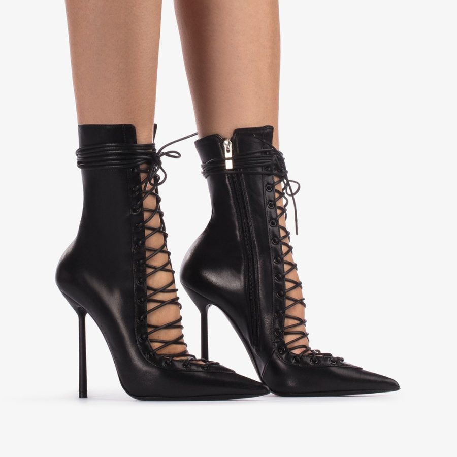 COLETTE ANKLE BOOT 120 mm-Black leather lace-up ankle boot - Image 2