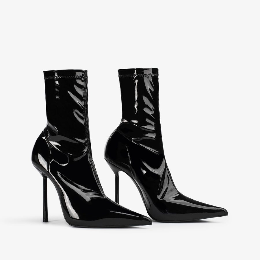 BELLA ANKLE BOOT 120 mm-Black stretch vinyl ankle boot - Image 2