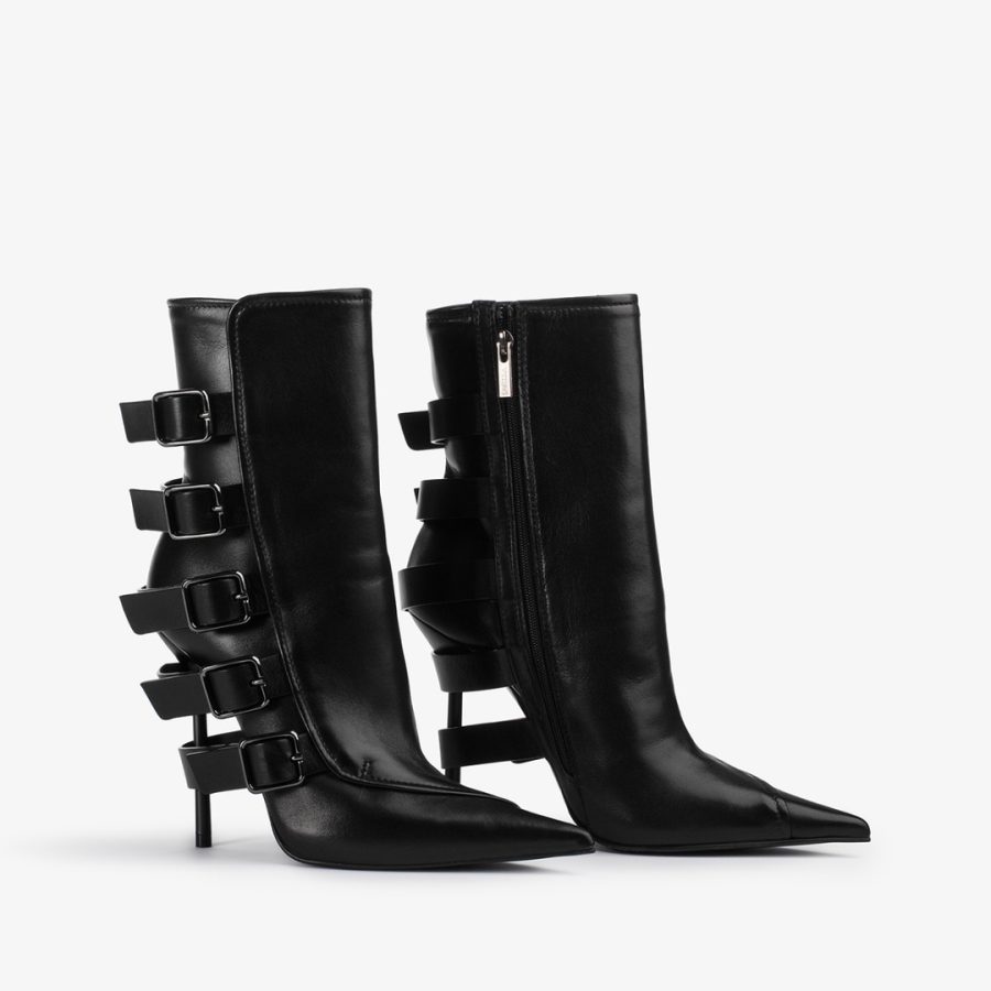 COURTNEY ANKLE BOOT 120 mm-Black nappa leather ankle boot with buckles - Image 2