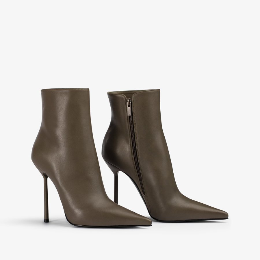 BELLA ANKLE BOOT 120 mm-Khaki green leather ankle boot - Image 2