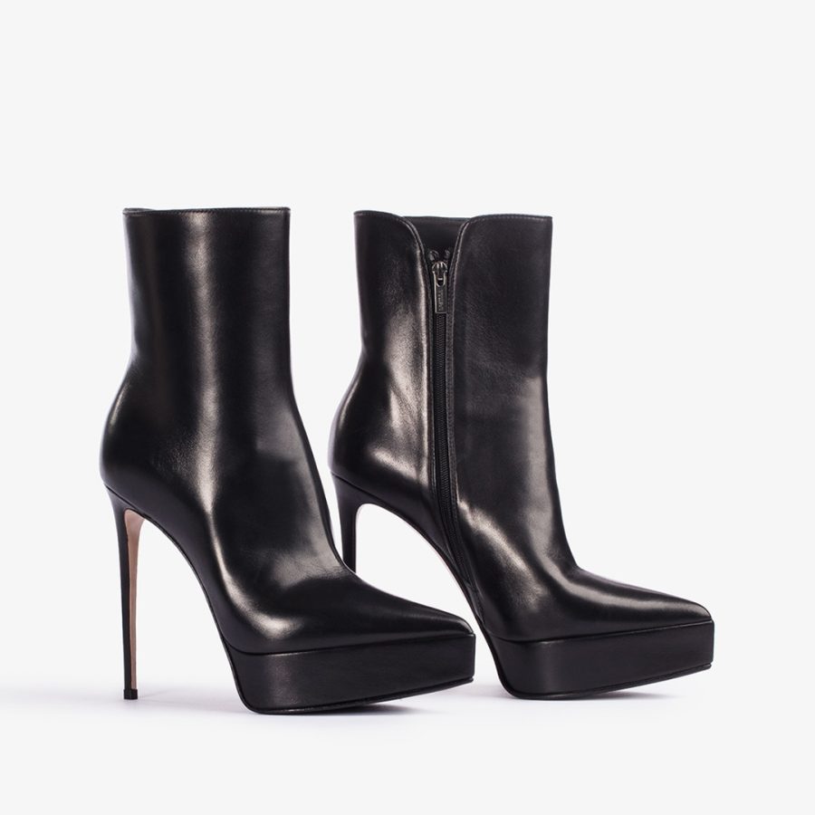 UMA ANKLE BOOT 140 mm-Black leather platform ankle boot - Image 2