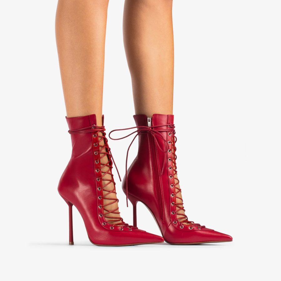 COLETTE ANKLE BOOT 120 mm-Red leather lace-up ankle boot - Image 2